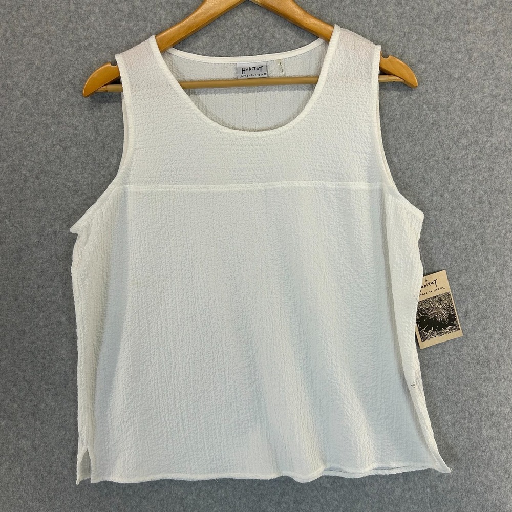 Habitat White Rayon Blend Crinkle Minimalist Artsy Tank Top Size Large‎ NWT READ